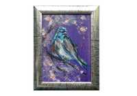 Obraz ręcznie malowany "Ptak"  ptaki fiolet+ rama