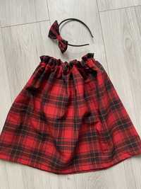 Czerwono czarna spódniczka dla dziewczynki + opaska