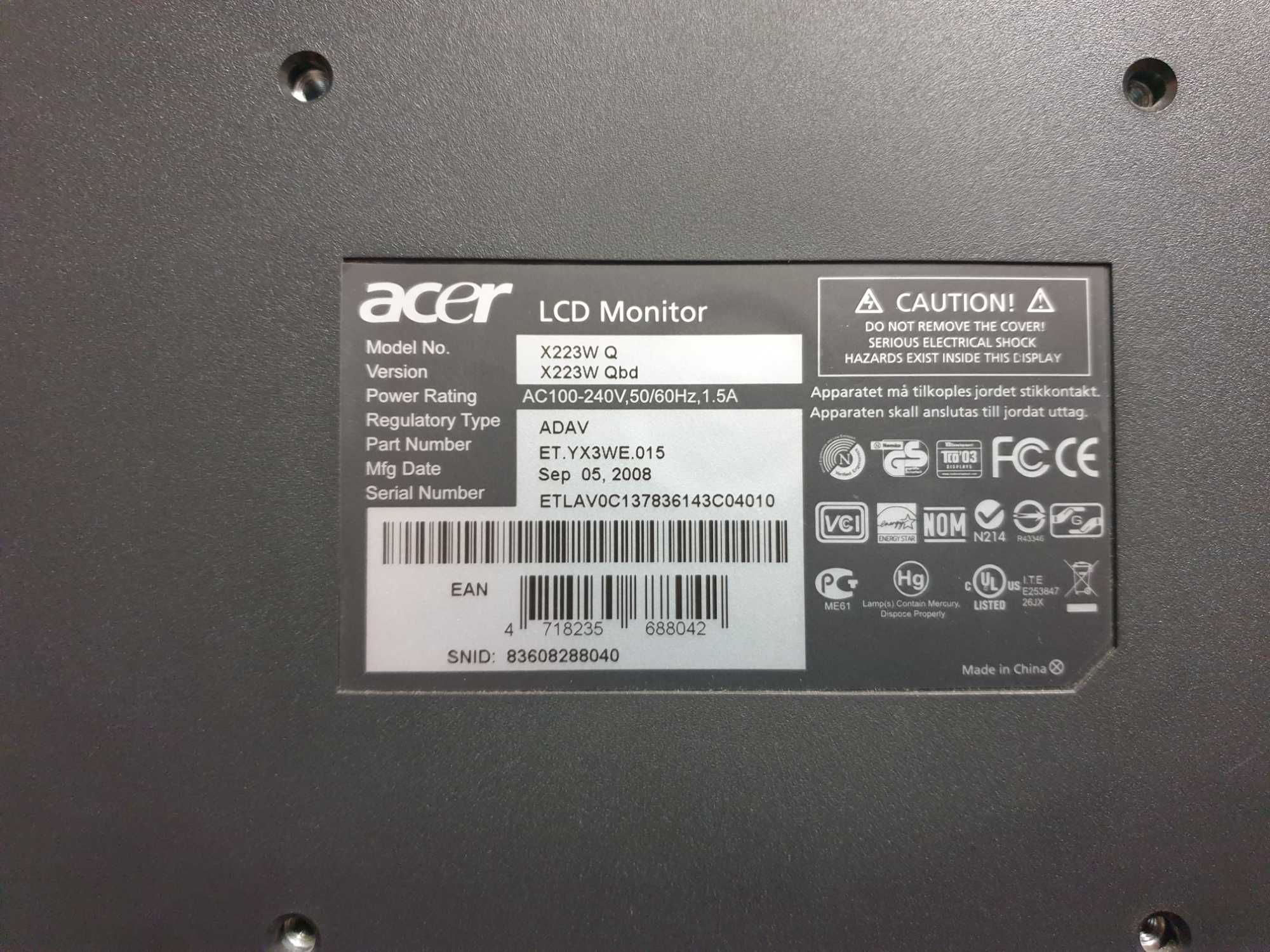 Монитор Acer x223w q 22- дюймf