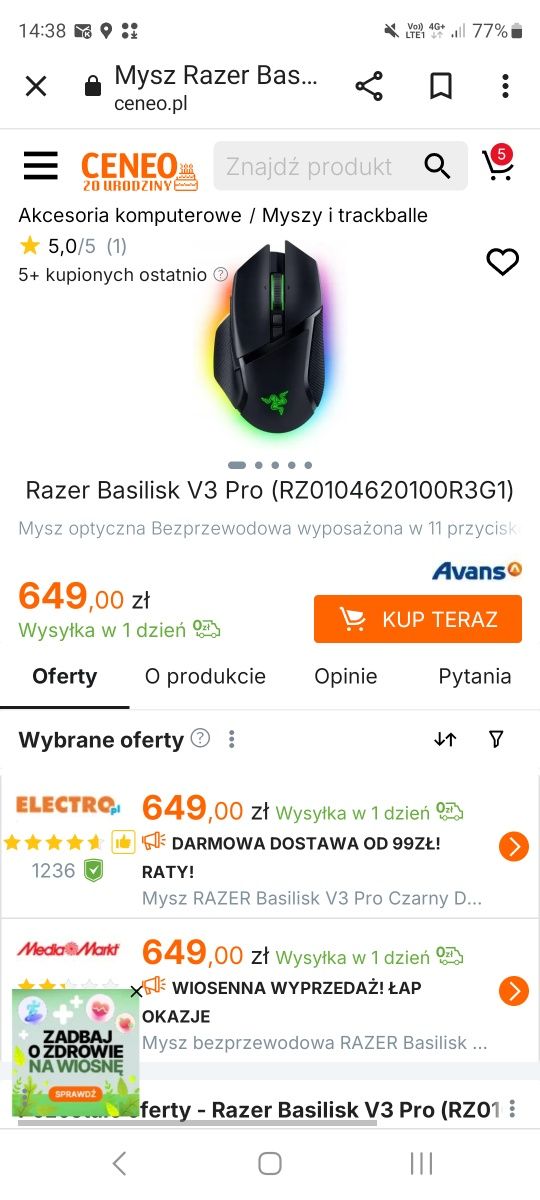 Razer basilisk v3 pro Mysz bezprzewodowa