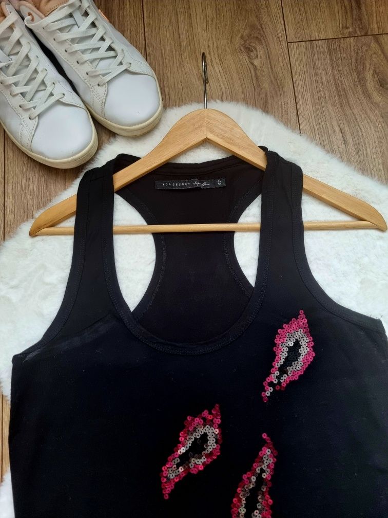 Bluzka damska bokserka czarna cekiny Top Secret r. XL 42 lato wakacje