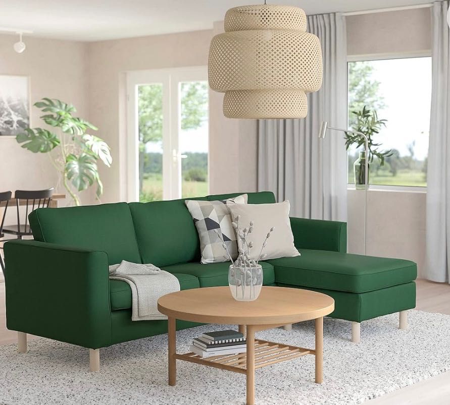 Ikea sofa parup z szezlongiem zielona