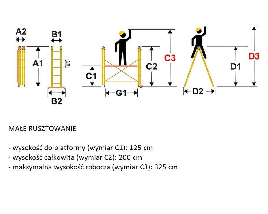 RUSZTOWANIE ALUMINIOWE jezdne DR2x5 wysokość robocza do 4,0 m