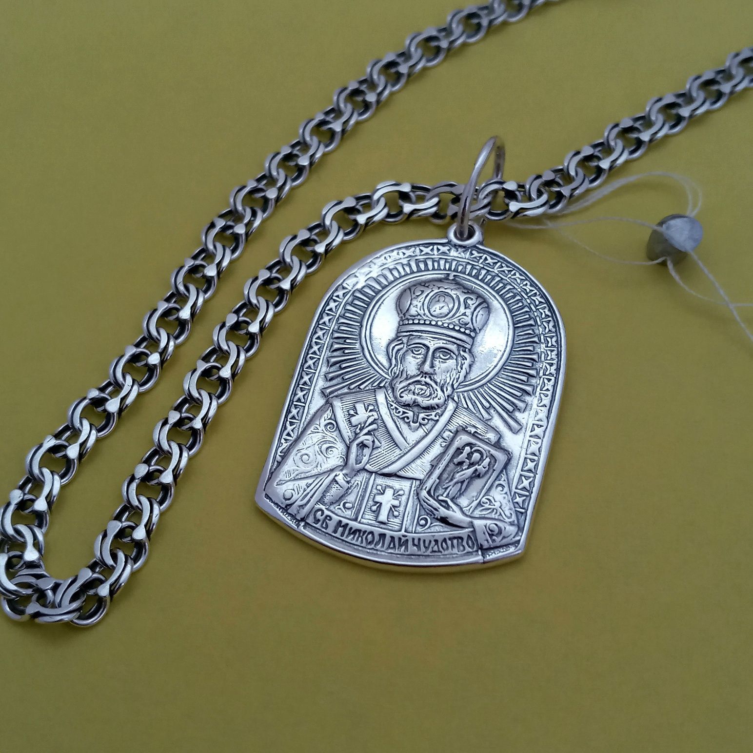 Серебряная цепочка и ладанка Святой Николай 925 проба цепь подвеска