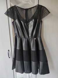 Czarna sukienka skórzana z siateczka 40