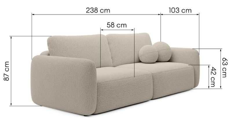 Sofa Botse, rozkładana, jasnobeżowa z pojemnikiem, boucle, Lectus