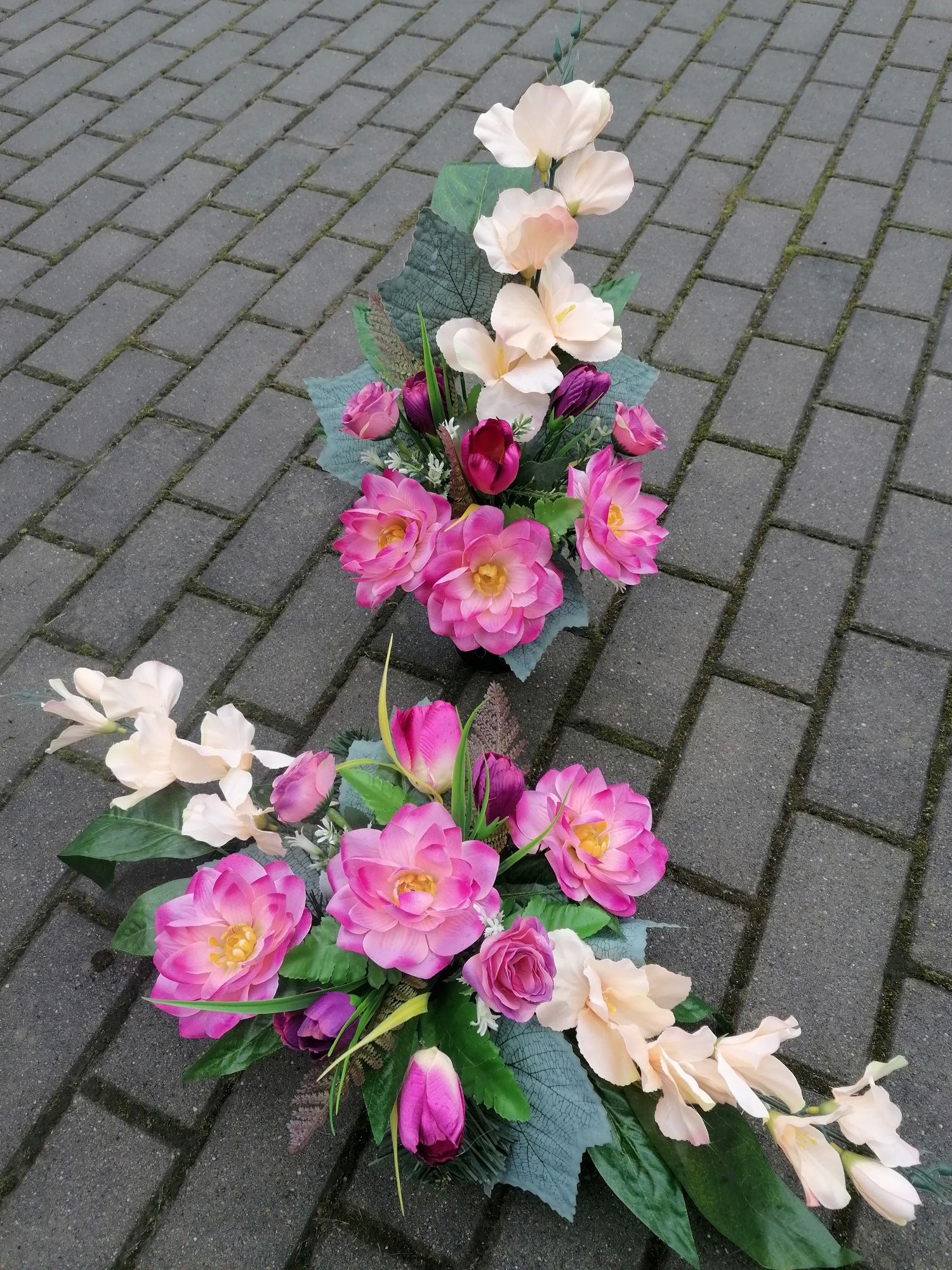Komplet w odcieniach fioletu wrzosu, kremowy róż