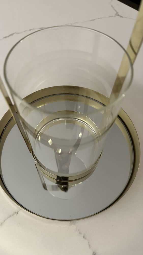 Świecznik lampion z tacą złoty lustro DUKA