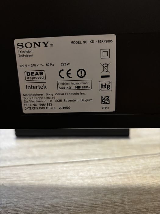 TV 65 cali SONY BRAVIA KD-65XF9005 smart TV