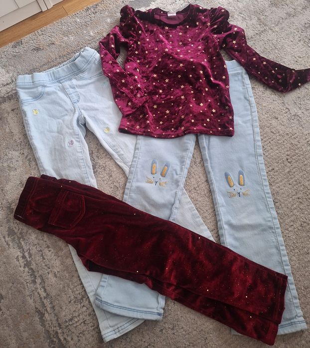 Cool Club bluzka spodnie świąteczne, jeansowe r.122 r.128