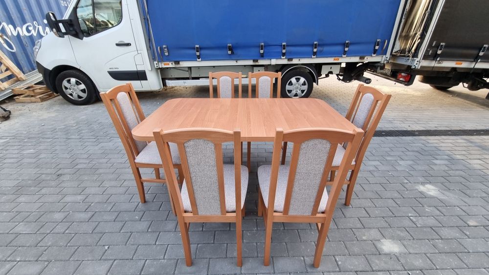 Stół + 6 krzeseł, olcha + kawa z mlekiem,  OD RĘKI - NOWE ZESTAWY
