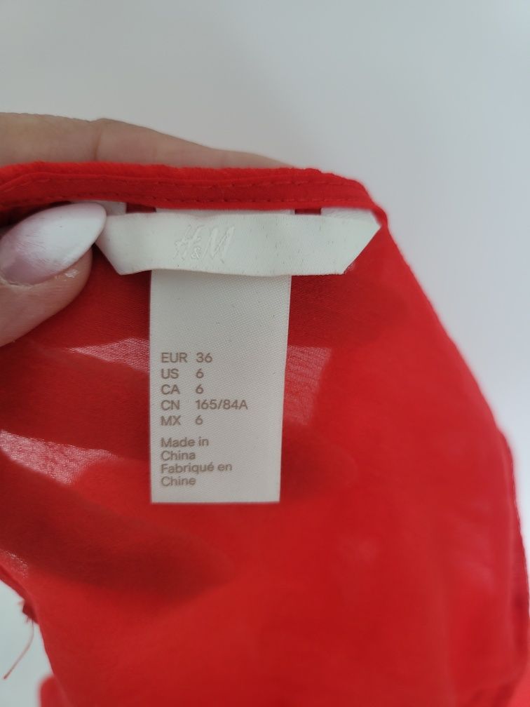 Bluzka H&M  czerwona marszczenia gumki