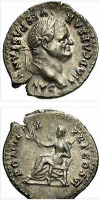 Серебряный денарий Веспасиана. Pax с оливковой ветвью в руке