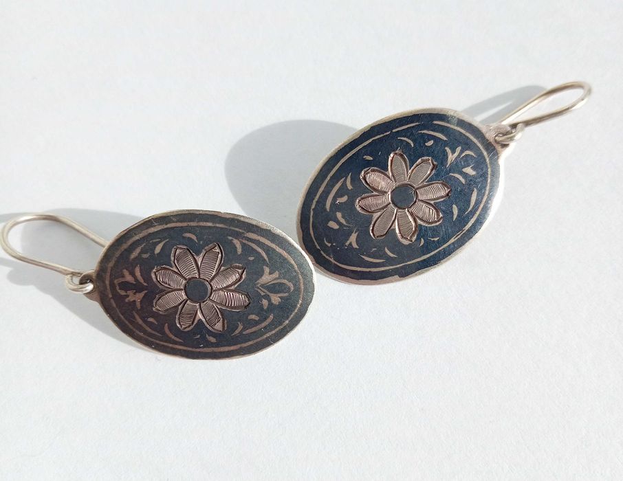 Вінтажні Сережки срібло, чорніння. Маса 3,3 грами. Вінтаж