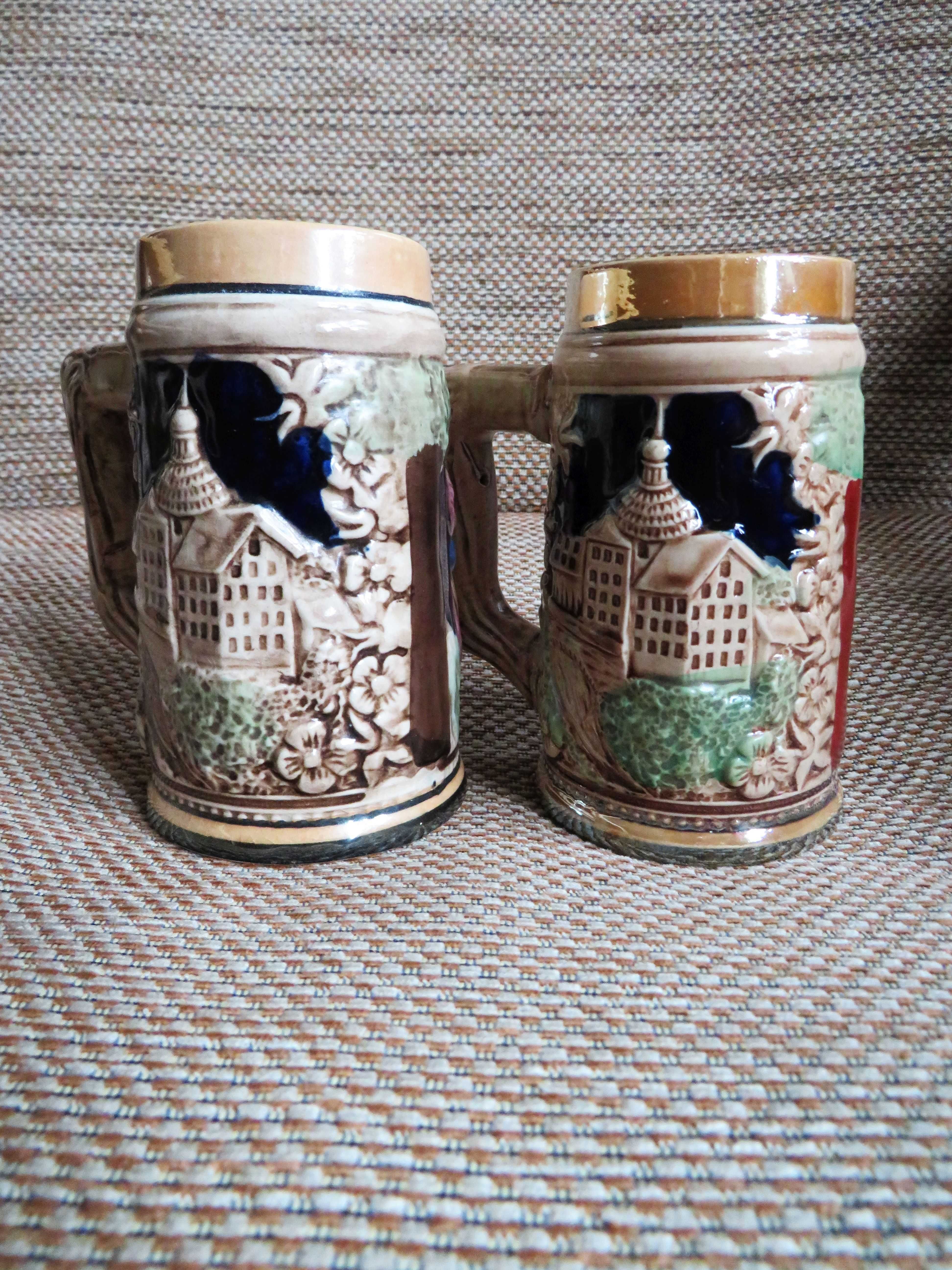 Stare niemieckie ręcznie malowane kufle retro folk