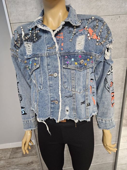 Kurtka katana Jeansowa Pouce od Esther H. Paris rozm S/M ćwieki cyrkon