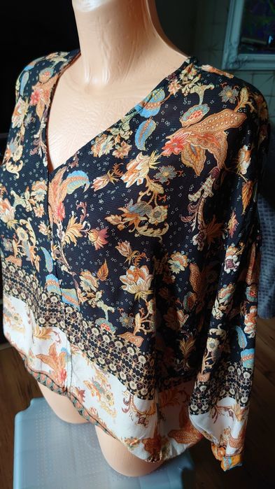 Desigual bluzka damska M kolorowa letnia nietoperz wzorzysta wiskoza