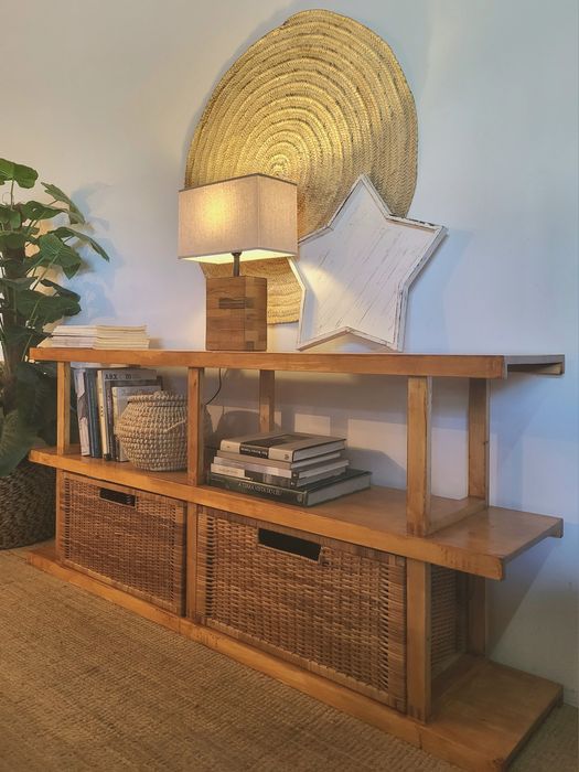 aparador, consola, estante, movel tv, rattan, rustico