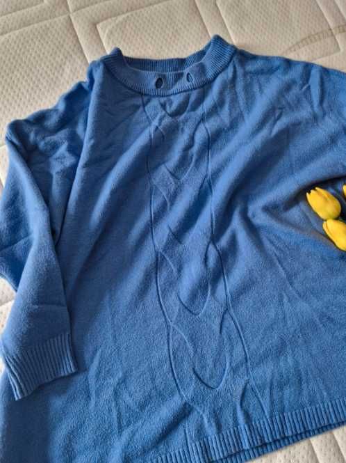 Niebieski sweter z mieszanki Merino Wool , kaszmiru L XL XXL oversize