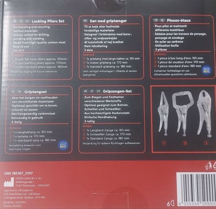 Набор плоскогубцев-сварочные клещи 3 шт. Parkside струпцина/зажим