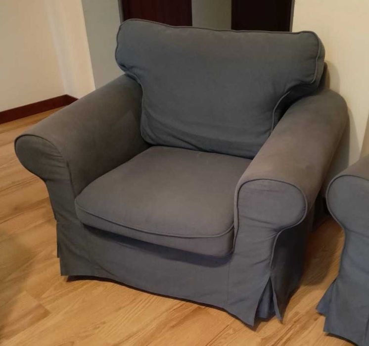 IKEA EKTORP zestaw: sofa, fotel, podnóżek, 2-letni, zadbany, -60%
