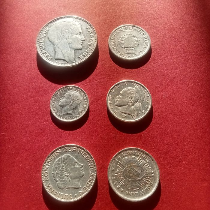 lote de 6 moedas em prata varios paises