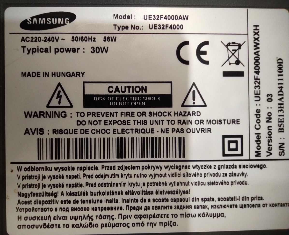 Запчасти к телевизору Samsung UE32F4000AW