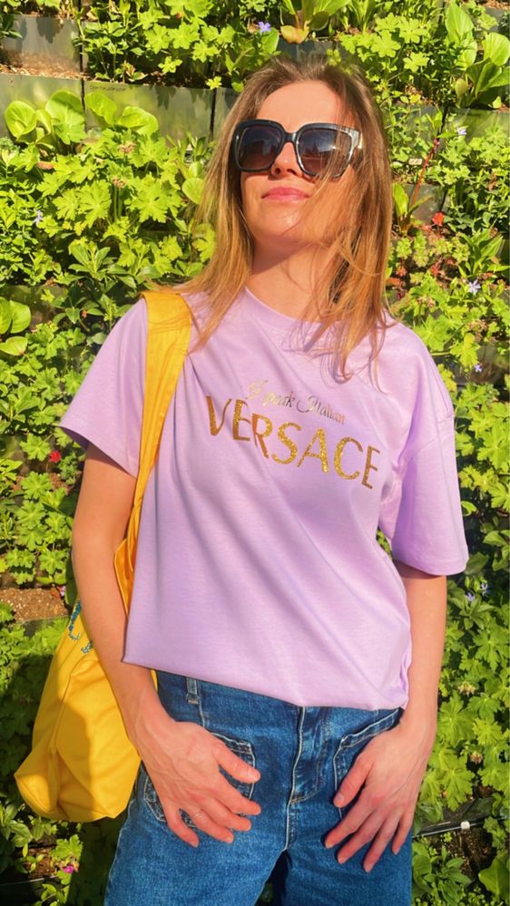 T shirt I speak Italian VERSACE fiolet bawelna oversized