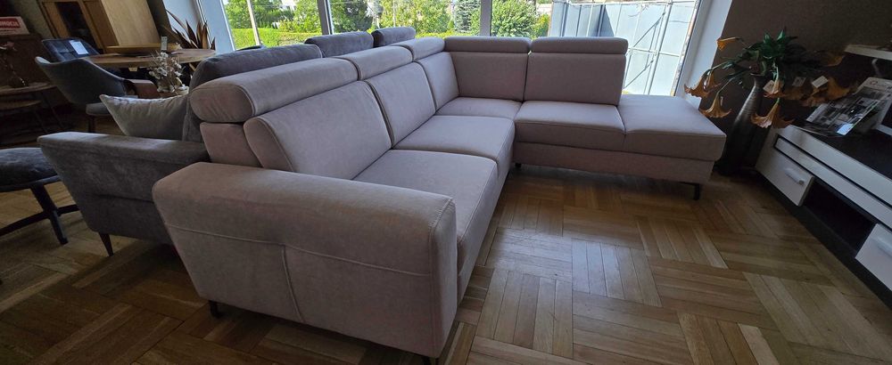 Narożnik 263x226 z f spania i reg. zagłówki jasnoszary ASPEN Libro