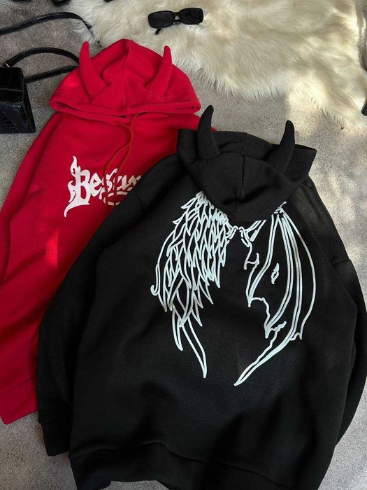 Жіноче/Чоловіче худі з ріжками— оверсайз, фліс батник/толстовка/худи