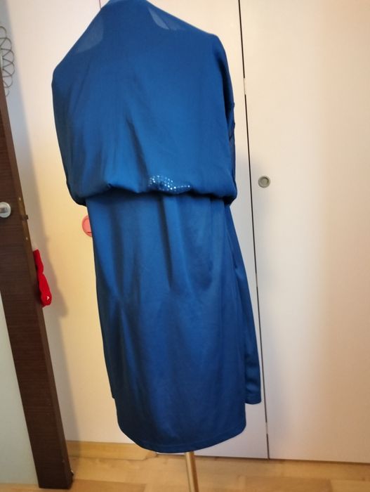 Kobaltowa elegancka szyfonowa sukienka rozmiar 40