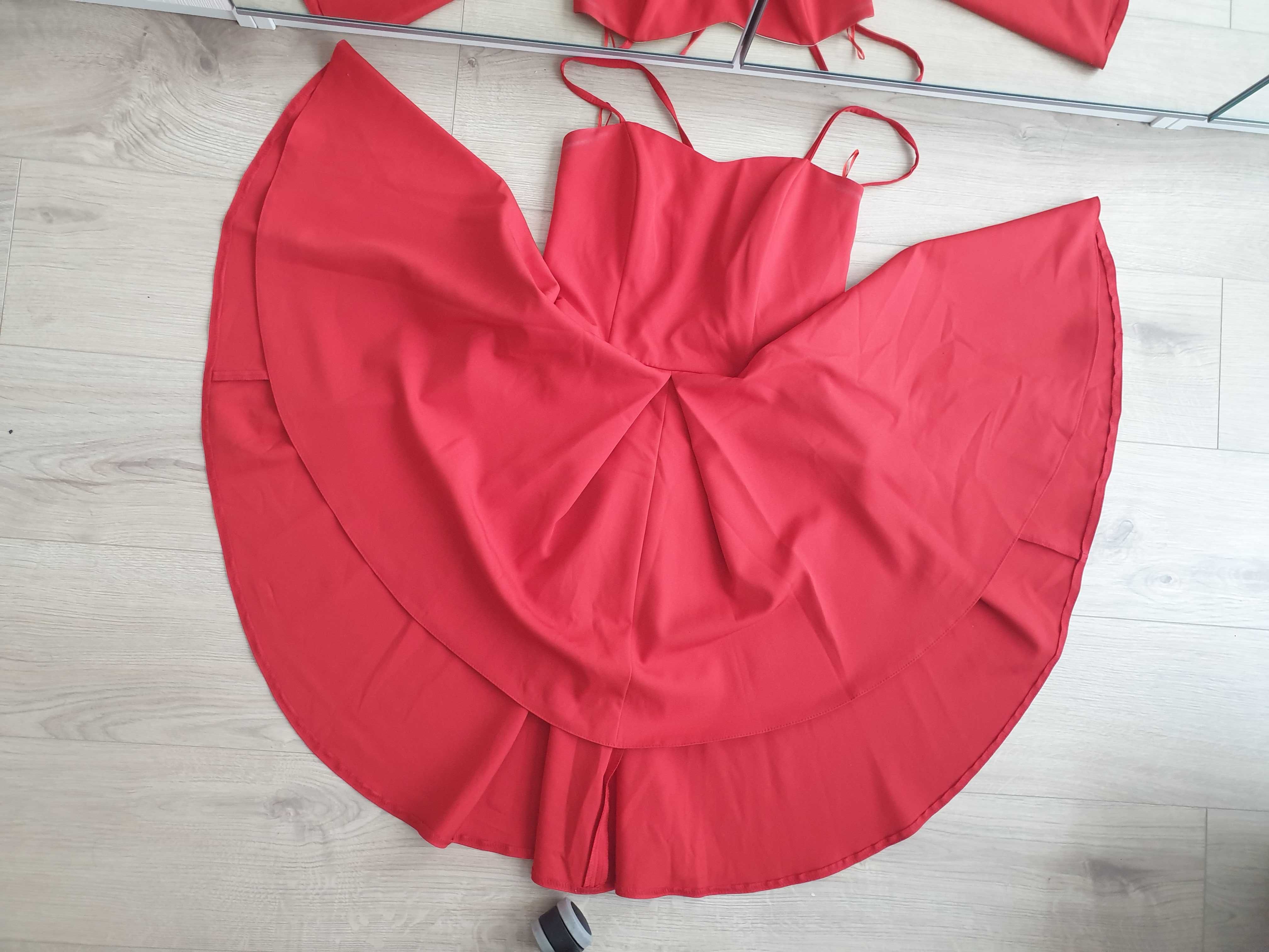 Czerwona sukienka mini na kole, roz. 36/38, S/M, wesele, chrzciny