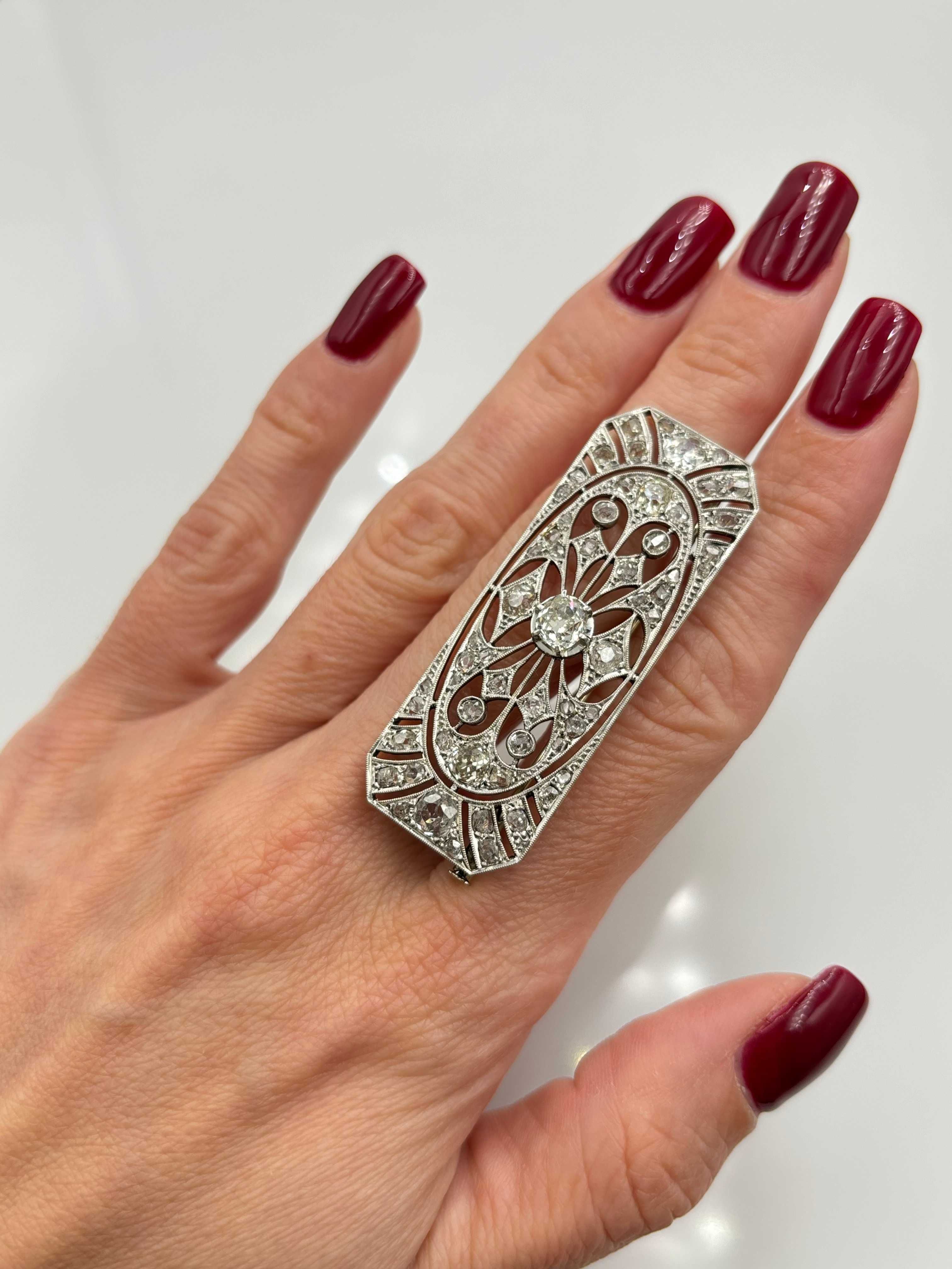 Broszka 3,40ct Art Deco z naturalnymi diamentami brylantami