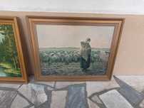Quadro antigo impresso "A pastora com o seu rebanho"