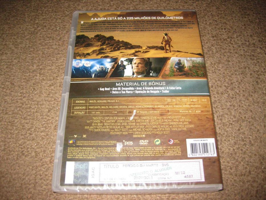 DVD "Perdido em Marte" com Matt Damon/Selado!