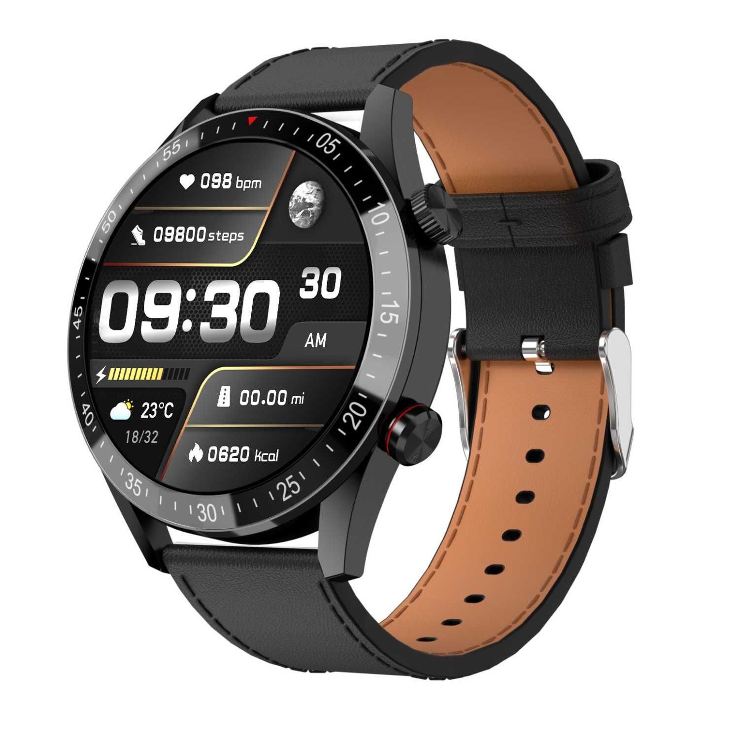 SMARTWATCH GRAVITY GT4-4 Czarny z Czarnym Paskiem Skórzanym