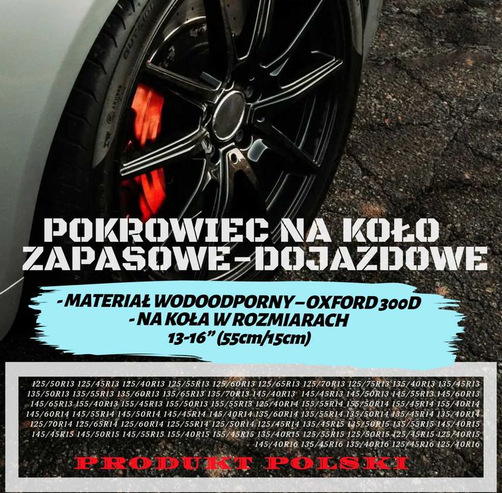 Pokrowiec na koło  zapasowe/dojazdowe JAKOŚĆ PREMIUM 13-16'' 55/15cm