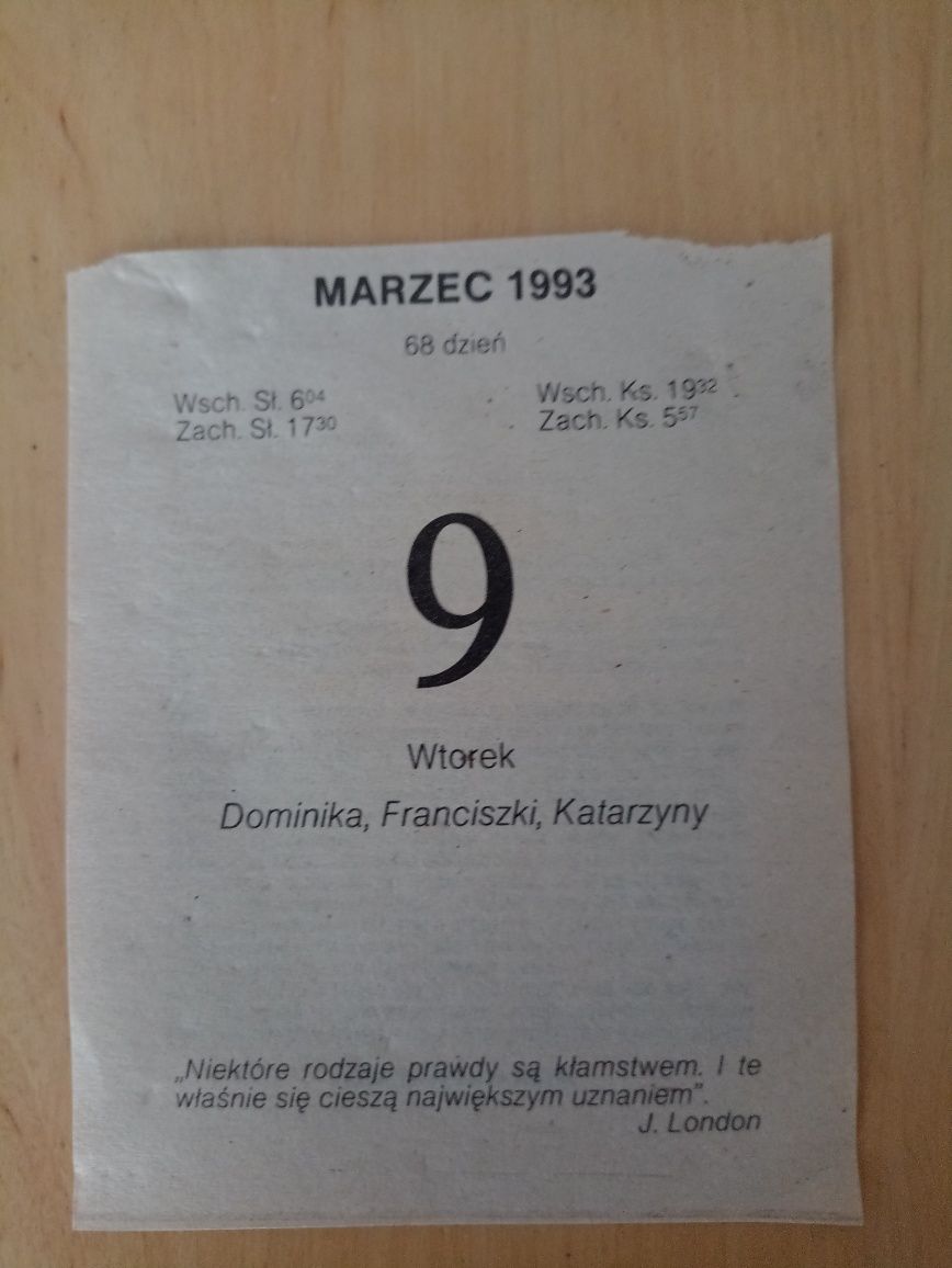 Kartka z kalendarza, 9.03.1993