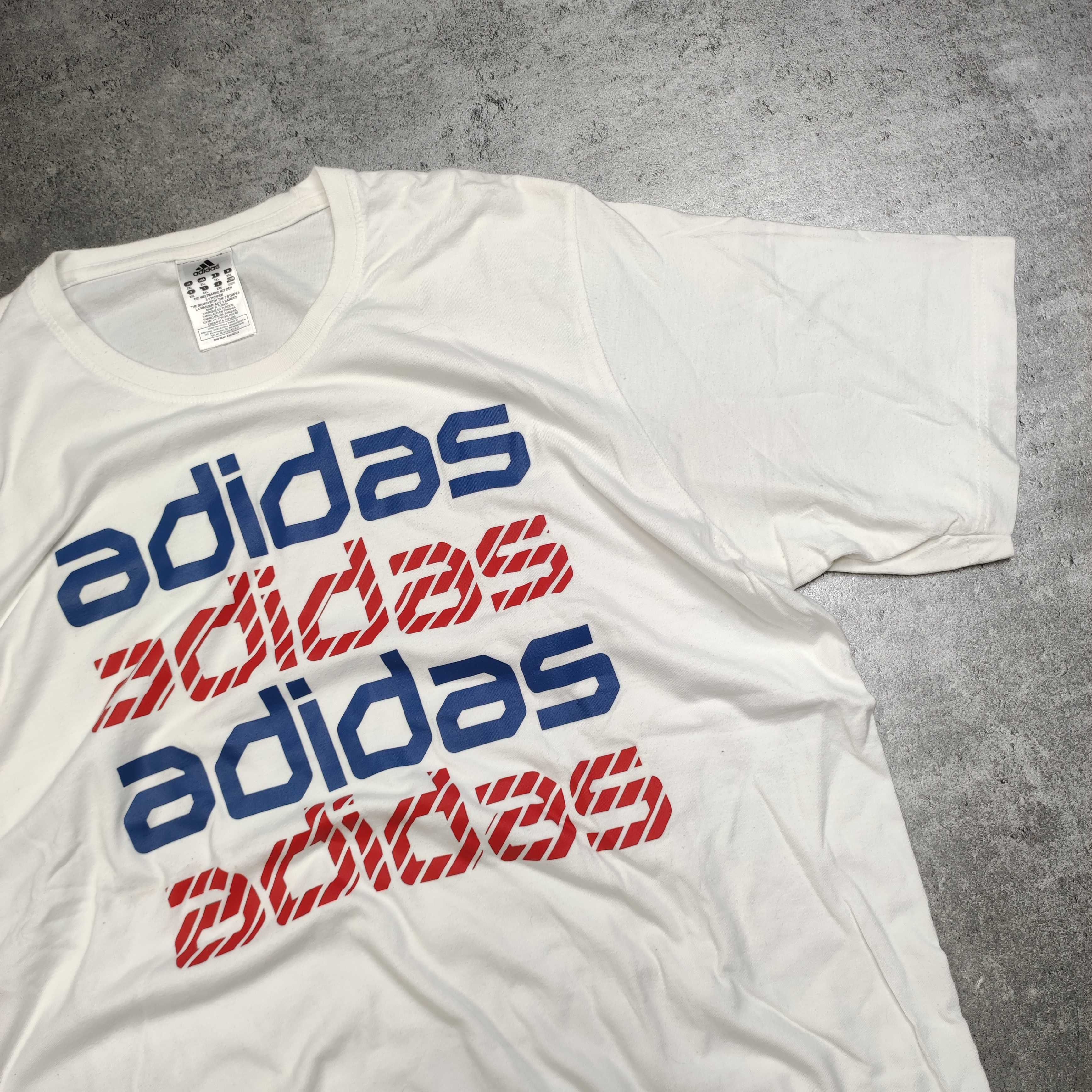 MĘSKA Koszulka PREMIUM Adidas Duże Logo Biała bawełna Sportowa Nadruk