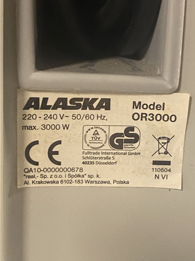 Grzejnik olejowy ALASKA 220-240 V~50/60 Hz,  Model OR3000