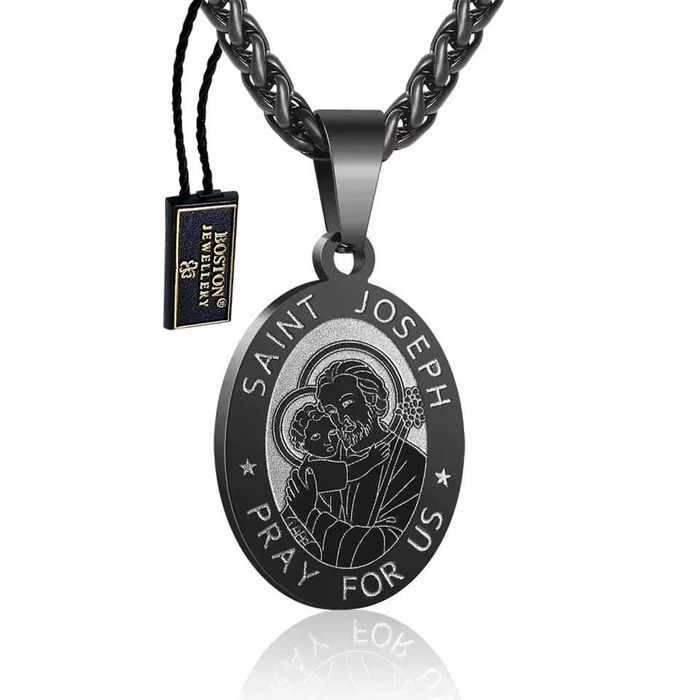Srebrny Łańcuszek z Medalikiem ze Świętym Józefem Splot Królewski 60cm
