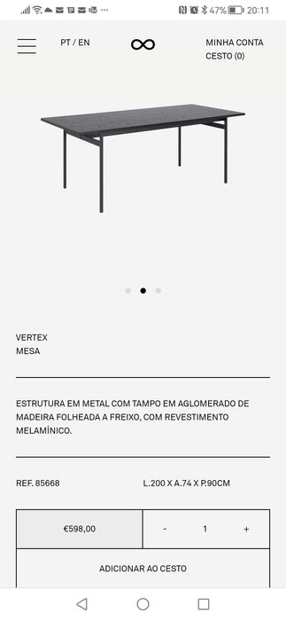 Mesa de refeição marca Area, modelo Vertex, 200 cm x 90 cm