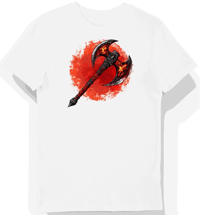 Koszulka męska biała z nadrukiem czerwonej topór wikingów XL