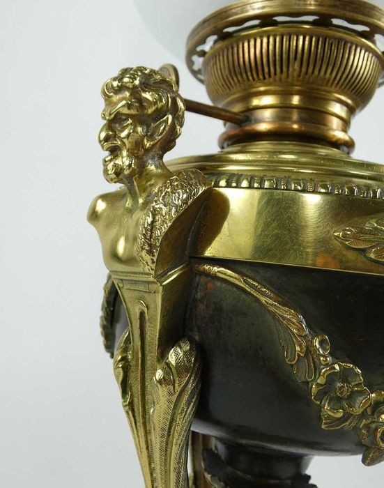 Lampa naftowa brąz EMPIRE brenner LEMPEREUR&BERNARD kominek klosz