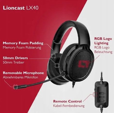 Zestaw słuchawkowy do gier Lioncast LX40 z mikrofonem RGB