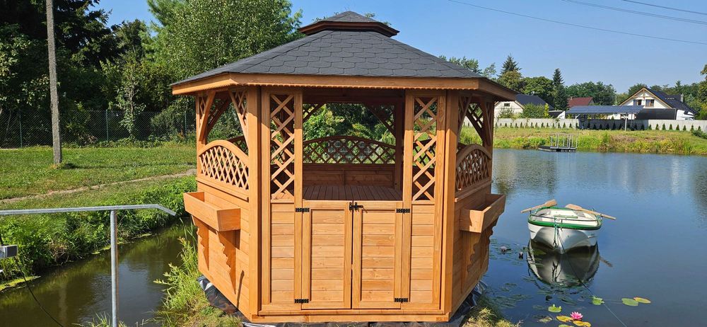 Altana ogrodowa drewniana sześciokątna domki altanki wiaty zadaszenia