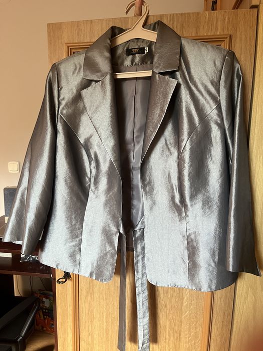 Sukienka damska 46 ze srebrnym żakietem wieczorowa wesele