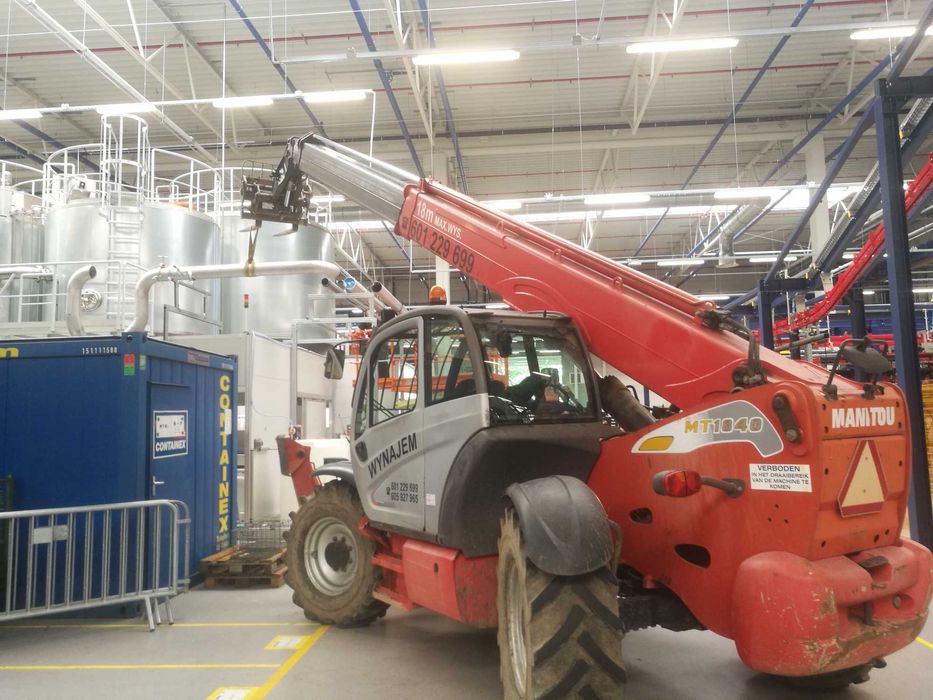 Wynajem Manitou, ładowarki teleskopowe, do 25m, widły, hak, łyżka kosz