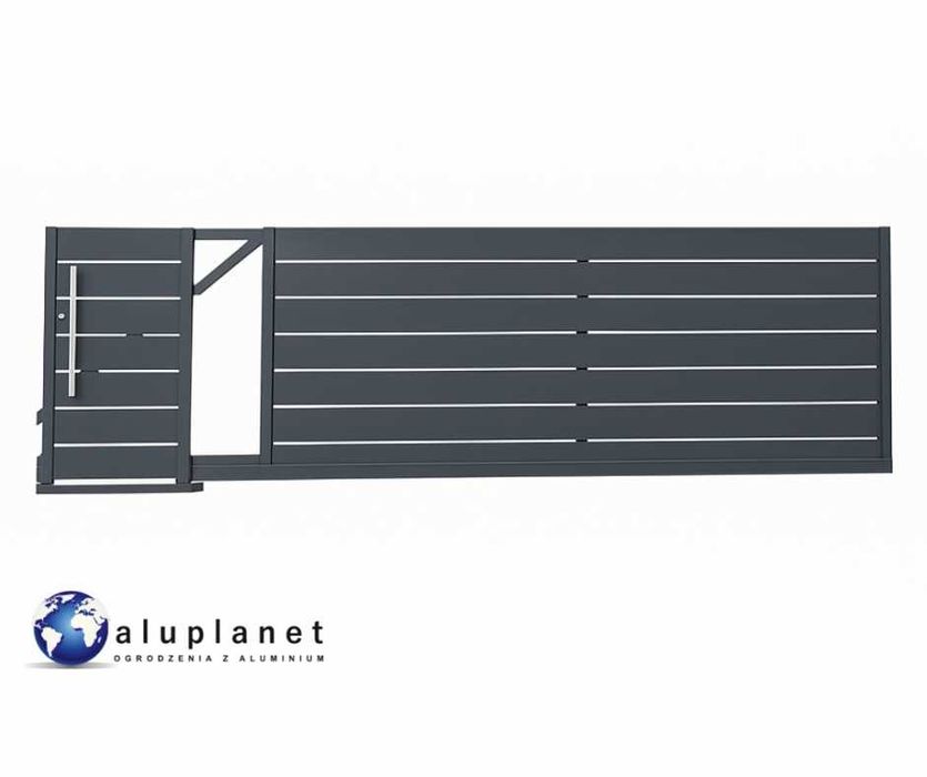 Zestaw ogrodzeniowy: brama przesuwna + furtka, nowoczesna palisada ALU