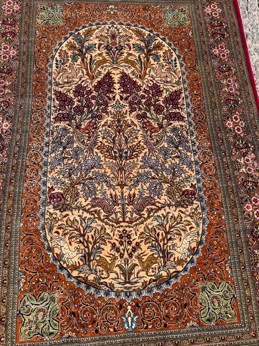 Nowy dywan perski r.tkany kaszmirowy Ghoum Figural 220x140 gal 38tyś